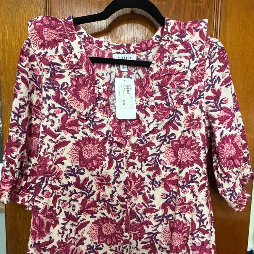 Evereve Pink Floral Ari Ruffle Collar Blouse NWT